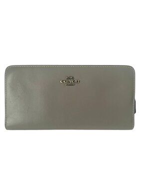 Coach Grey Leather Wallet Zip-Around Design With Card Slots